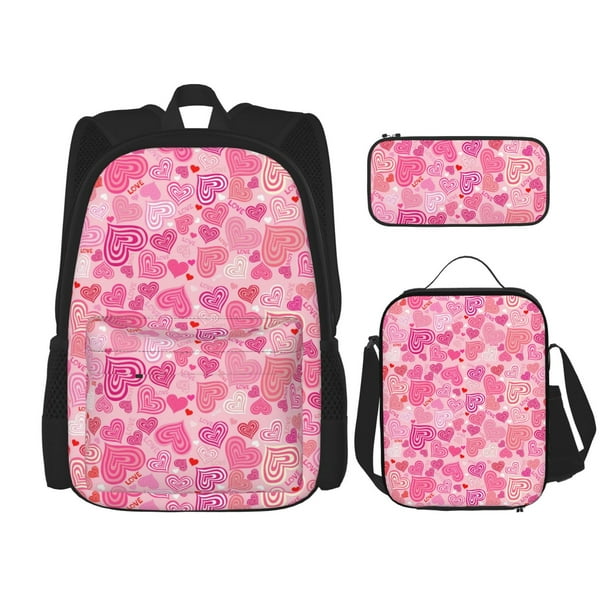 Disketp Love Mochila Estampada de Gran Capacidad con Lonchera y Estuche, Set de 3 Piezas para Estudiantes