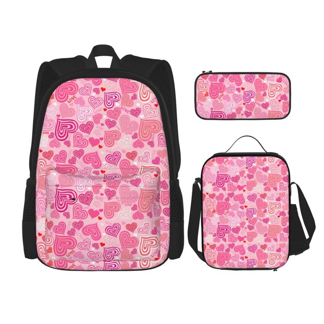 Disketp Love Mochila Estampada de Gran Capacidad con Lonchera y Estuche, Set de 3 Piezas para Estudiantes