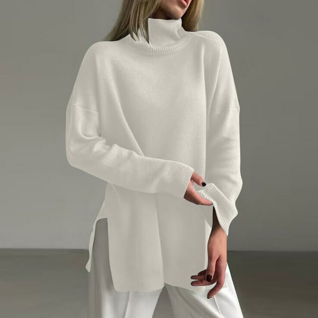 Suéter de cuello alto para mujer, de manga larga, suelto, de color sólido, con cuello alto, suéter de punto, suéter para mujer