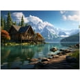 thumbnail image 5 of HFDF Mounta Canvas Wall Art Green Landscape Poster Wall Decor A Wooden House The Lake Prt Picture Patg Artwork for Kitchen Bedroom Home Decoration Ready to Hang 20x16inch Framed, 5 of 5
