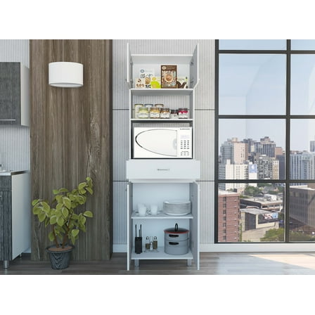 Newboti Furniture Pembrooke 2-Shelf 1-Drawer Microwave Pantry Cabinet White 16742