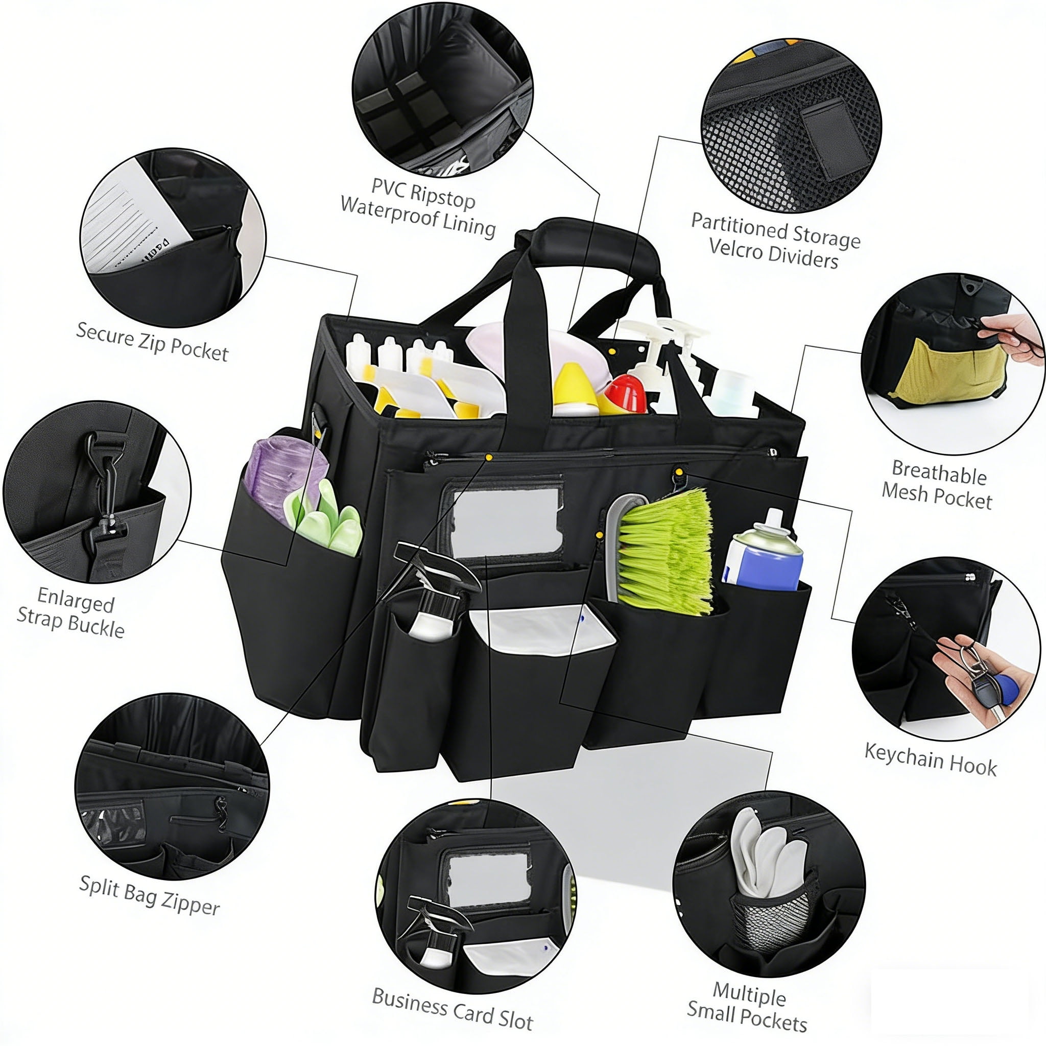 LANGSONGHONG Large Cleaning Caddy Bag, with Multi Pockets, for Car Accessories, Cleaners, Under Sink and Housekeeper