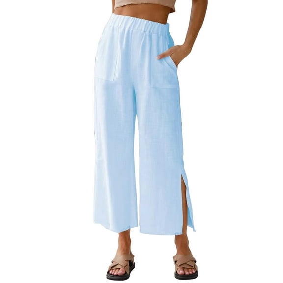 Lisingtool Wide Leg Pants For Women Womens Trousers Wide Leg High Waist Trouser Fit Loose Yoga Long Pants Blue