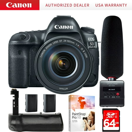 Canon EOS 5D Mark IV 30.4 MP DSLR Camera + EF 24-105mm IS II USM Lens + Tascam DR-10SG Audio Recorder & Microphone Kit