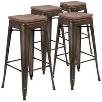 Flash Furniture 30" High Metal Indoor Bar Stool with Wood Seat in Gun Metal Gray - Stackable Set of 4