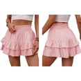 thumbnail image 3 of Women'S High Waist Ruffle Mini Skirt Tiered Short Skirt with Shorts Underneath Pink S, 3 of 6
