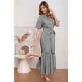 thumbnail image 4 of utcoco Women's 2026 Summer Casual Striped Button Down Maxi Dress Tie Waist Short Sleeve Shirt Dress with Pockets, 4 of 7
