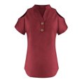 thumbnail image 4 of Loose Off The Shoulder Tops For Women Color Sólido Cuello en V Linen Feel Camiseta de Manga Corta, Tops de Lino para Mujeres Loose Fit Verano, 4 of 9