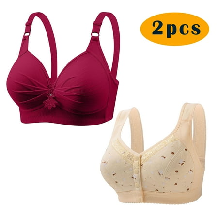 GERsome 2pcs Assorted Color Comfortable Full Coverage Bra for Women Wireless Bras with Soft Support Plus Size Everyday Bras 2PC#Red/Beige XL