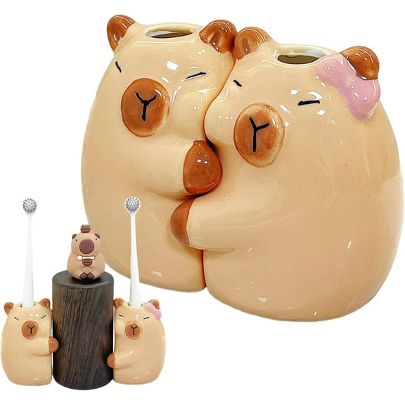 Toothbrush Holder - Creative Ceramic Hugging Capybara Brush Stand, Anti-Slip Cute Toothbrush Rack | Cartoon Capybara Pencil Container, Space-Saving Animal Holder for Vanity, Restroom, Desk