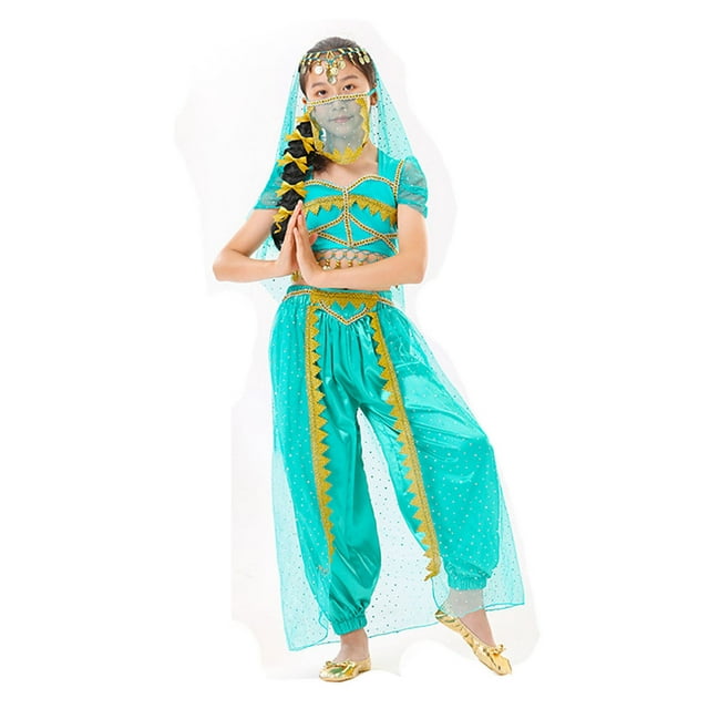 TZEWGL 2 Piece Belly Dancing Dance Top And Pants Sets For Child Performance Wear For Kids size 10-12T