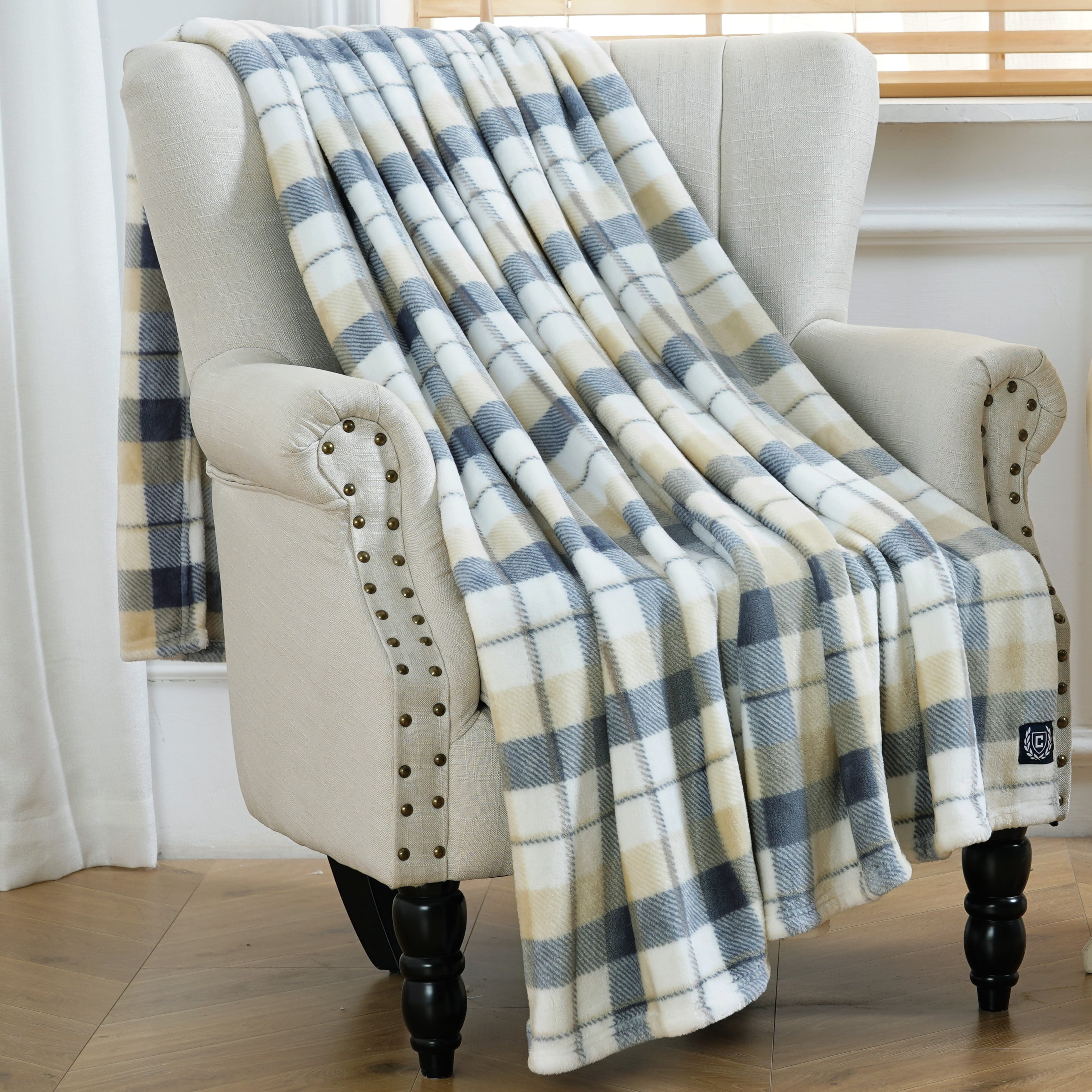 Chaps Chaps Plush Plaid Throw Blanket Fuzzy Soft Flannel 50" X 70