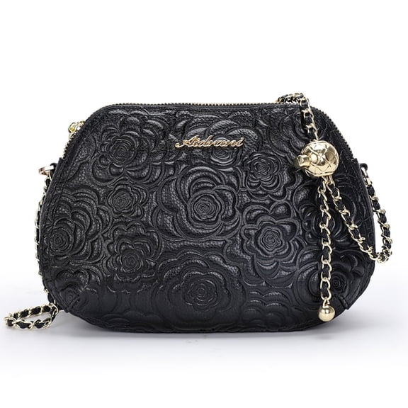 Aidrani Genuine leather women's bag, black fashionable and minimalist printed cowhide single shoulder crossbody chain bag