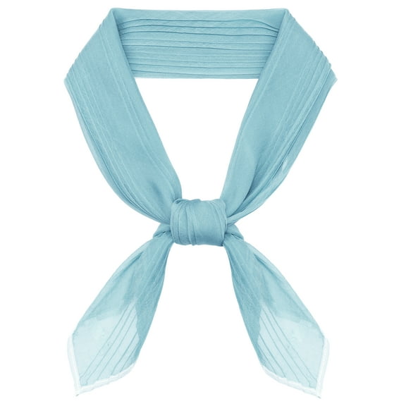 INSPIRAR CHIC Mujeres Bufandas de Chifón Plisadas, Bufanda de Cuello Semi Transparente con Ribete de Color Contrastante, 43.3x19.7" Azul Claro