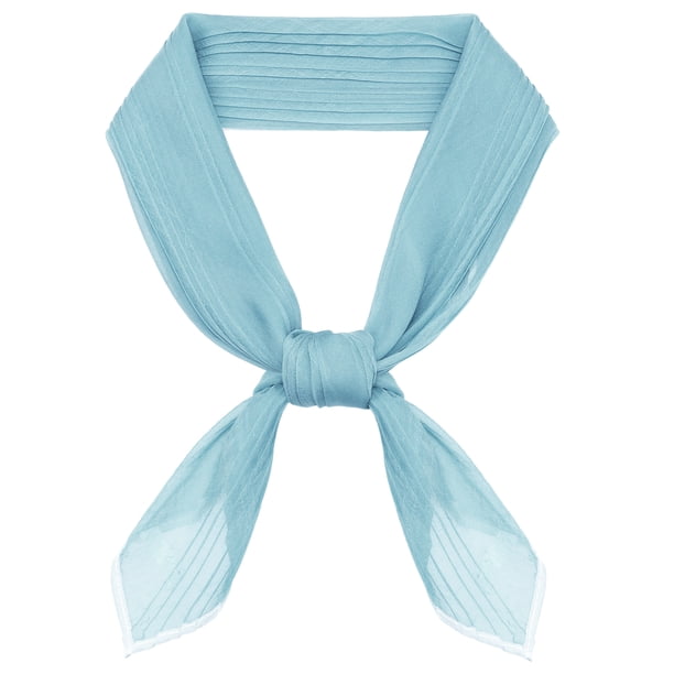 INSPIRAR CHIC Mujeres Bufandas de Chifón Plisadas, Bufanda de Cuello Semi Transparente con Ribete de Color Contrastante, 43.3x19.7" Azul Claro