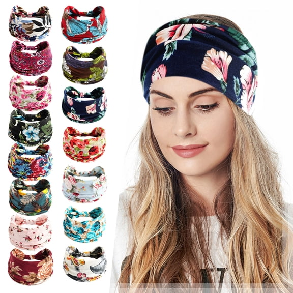 Helii Women Wide Floral Headband Vintage Boho Elastic Hair Band Non Slip Stretchy Headbands for Yoga Running Workout Sweat Wicking Hair Accessories C,One Size