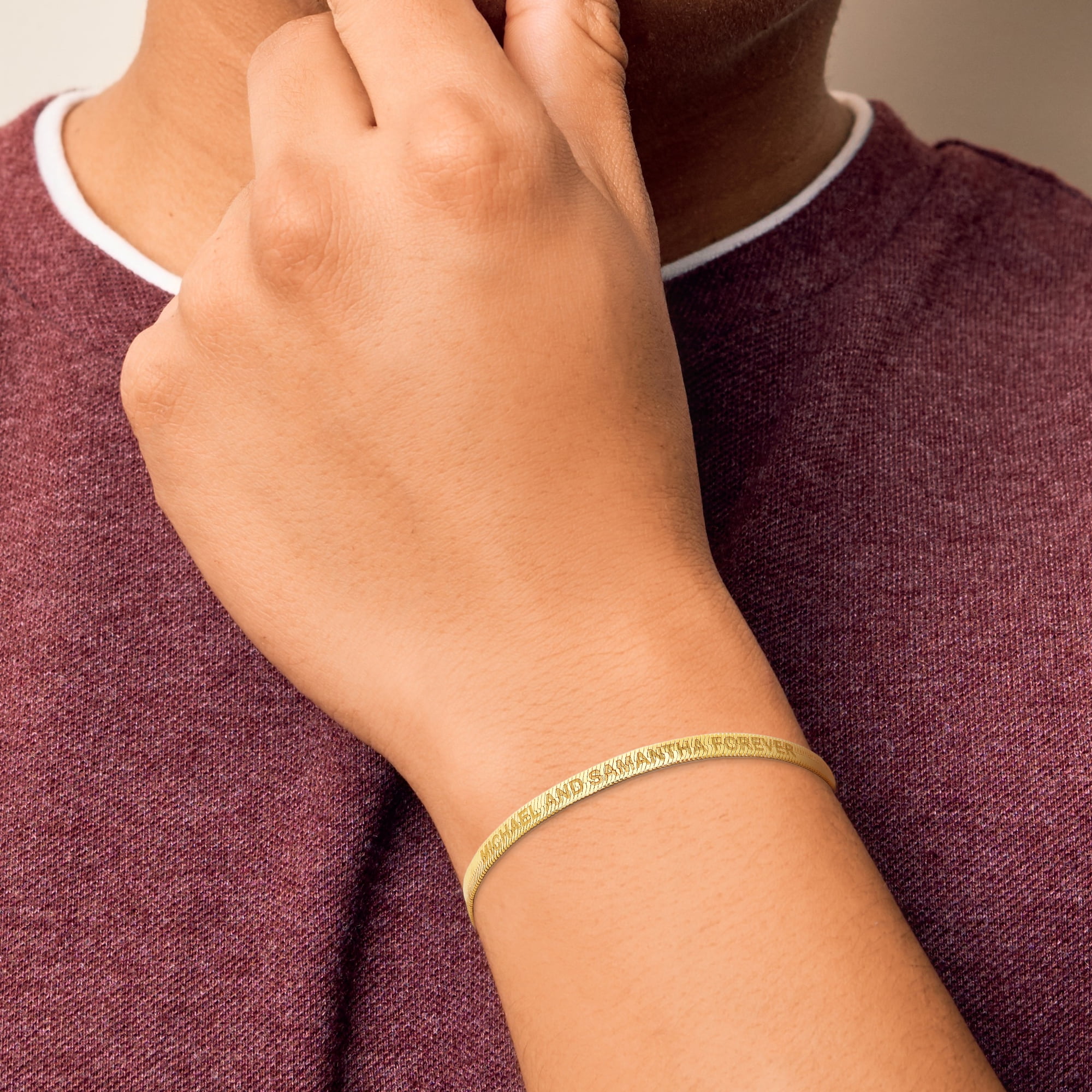 Personalized Planet Women's Engraved Herringbone Bracelet 8.5"