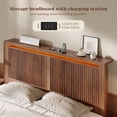 thumbnail image 4 of EnHomee Wood Bed Frame Queen with Headboard Bed Frame with Storage Shelf and Drawers Farmhouse Bed Frame with 2 Drawers & Charge Station & LED Light, Walnut, 4 of 11