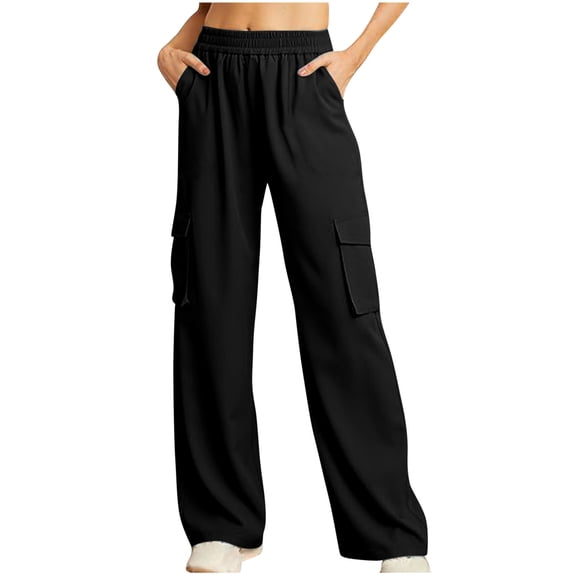 Nmnitkp Womens Cargo Pants Wide Leg Baggy High Rise Pull On Elastic Waist Stretch Loose Pants with Pocket 90s Outfit Y2K & Comfortable and Breathable Women's Pants