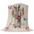 thumbnail image 6 of Easter Bunny Blanket Soft Cozy Warm Throw Blanket for Couch, Plush Fuzzy Flannel Fleece Blankets for Sofa, Cute Rabbits Spring Daisy Flowers Retro Beige Bed Blankets Gifts for Men, 50"x60", 6 of 9