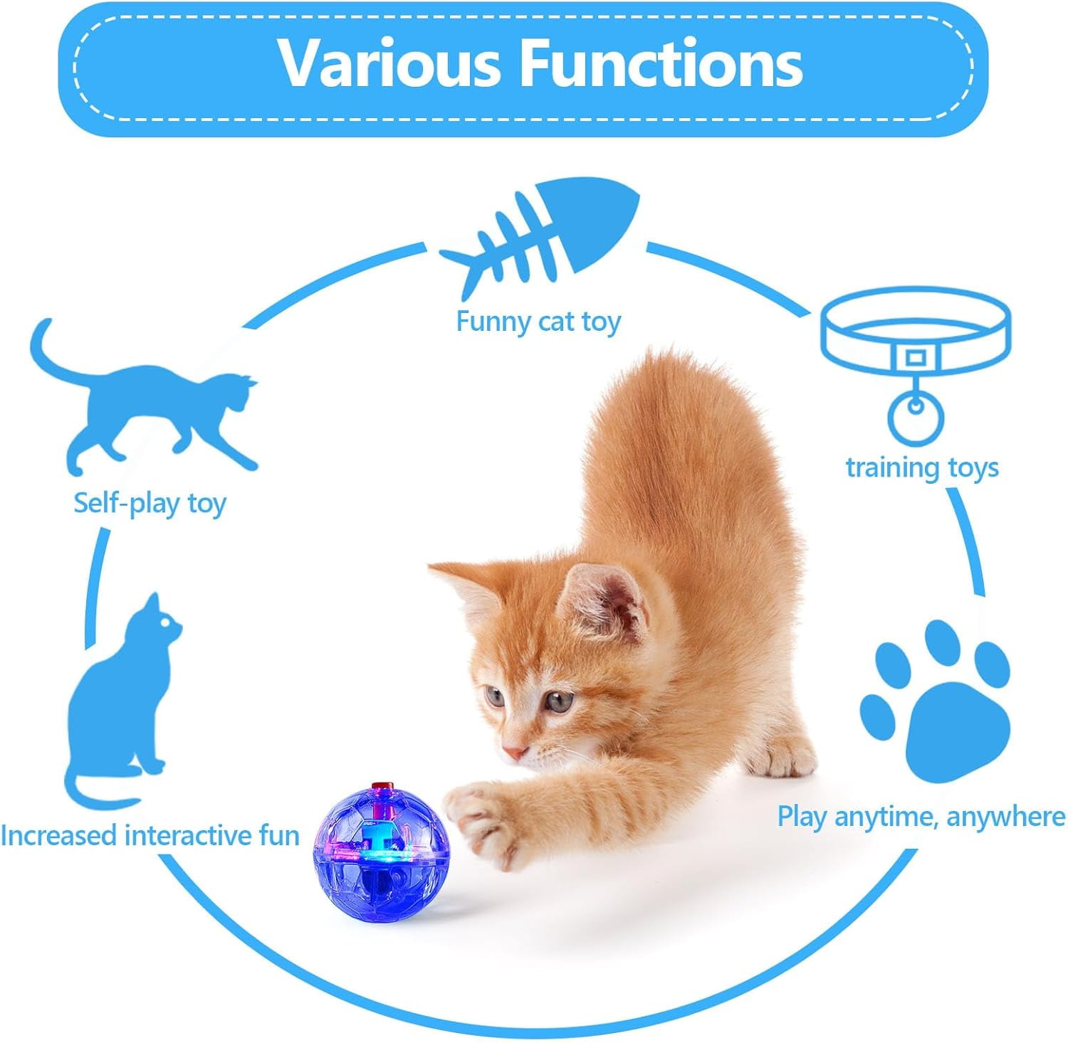 4 Pieces Ghost Hunting Cat Ball Motion Light up Cat Balls LED Motion Activated Pet Ball Motion Light up Interactive Toys Pet Glowing Mini Running Exercise Ball Toys (Transparent)