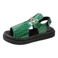 thumbnail image 7 of Womens Platform Sandals Fashion Pattern Leather Open Toe Cutout Summer Dress Shoes Comfortable Footbed Walking Shoes Green Size 6, 7 of 7