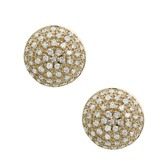 Round Diamond Pave Stud Unisex Adult Earrings 0.32ct 10K Yellow Gold, 1.76 Gr - Goldum NYC