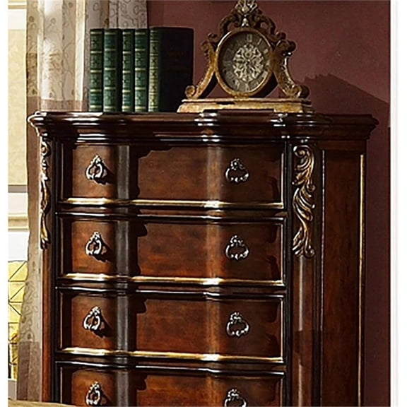 Bella Traditional Style 5-Drawer Chest Made with Wood in Dark Walnut
