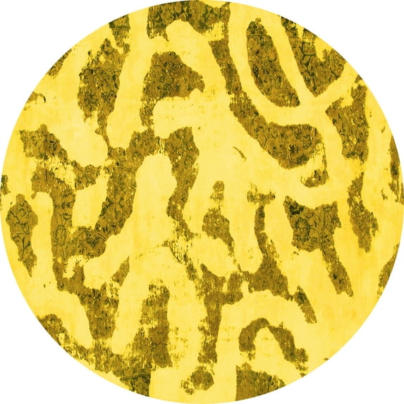Ahgly Company Indoor Round Abstract Yellow Modern Area Rugs, 5' Round