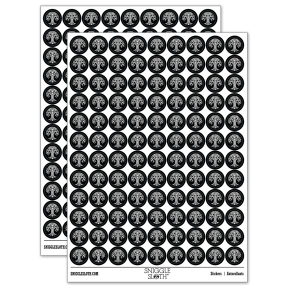 Geometric Lines Tree of Life 200 Round Stickers - Black - Gloss Finish - 0.50" Size