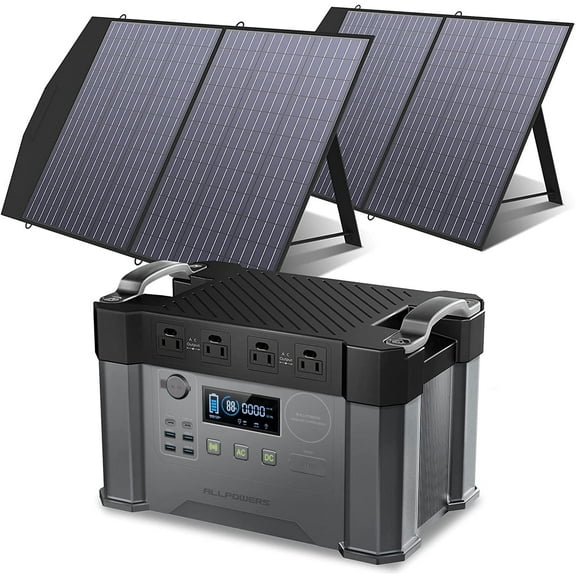 ALLPOWERS S2000PRO 2400W Solar Generator Kit with 2x100W Foldable Solar Panel, 1451Wh Portable Power Station with MPPT Fast Charging for Home Backup, Camping, RV, Off-Grid