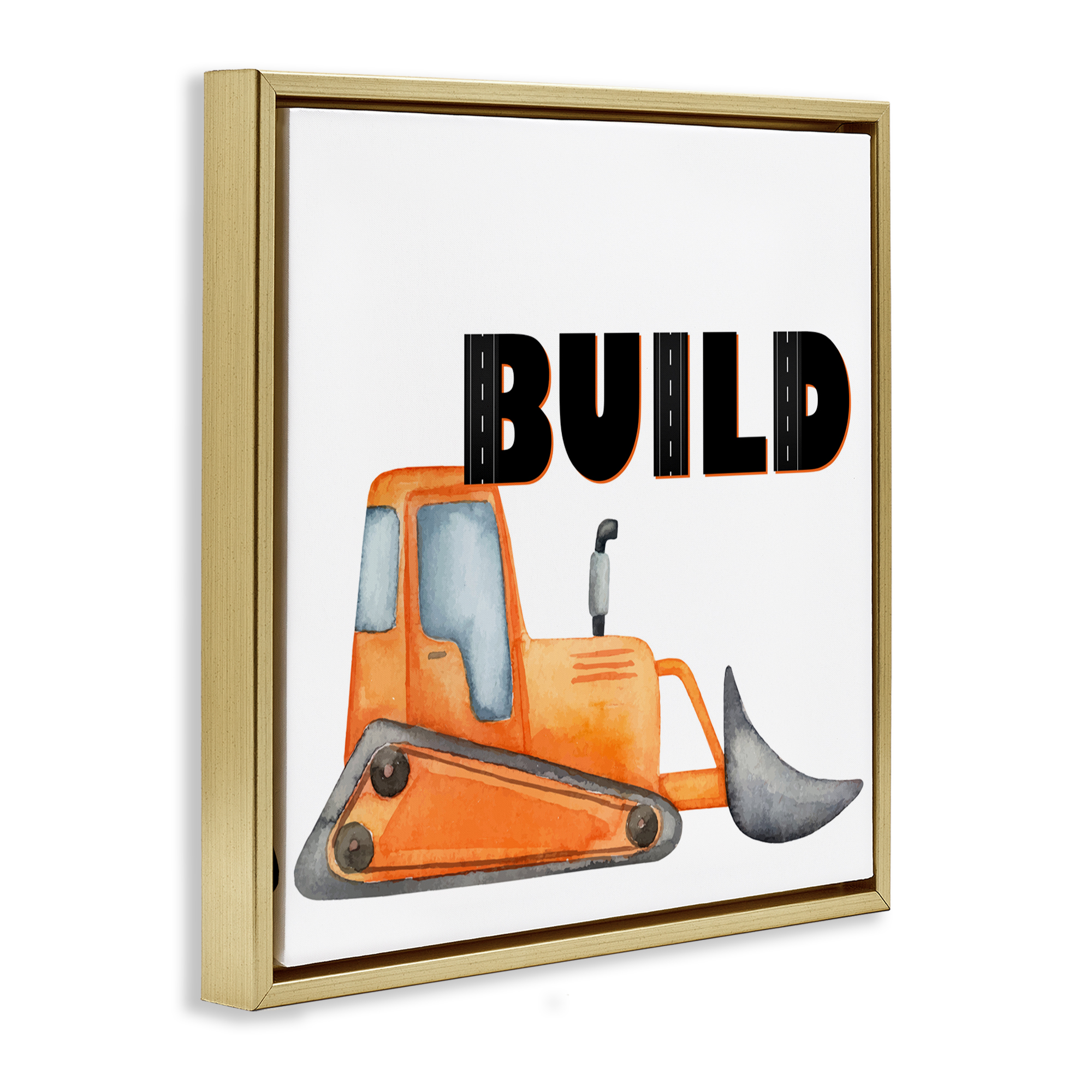 Build with Orange Bulldozer Gold Framed Floater Canvas Wall Art, design by Kim Allen