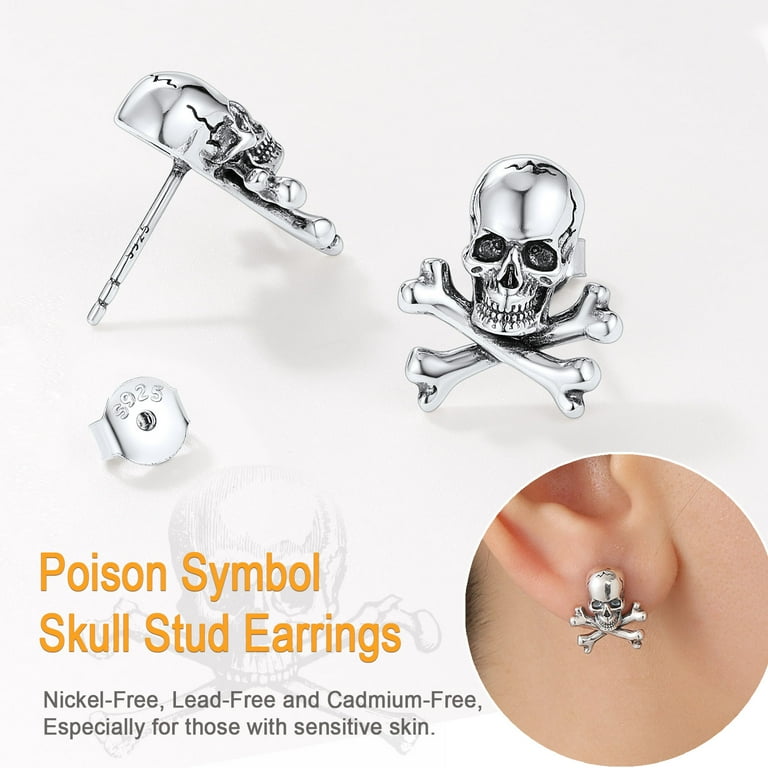 Punk Skeleton Claw Earrings Set - 3 Pairs, Goth Drop Earrings, Silver/Black/Gold, Stainless Steel