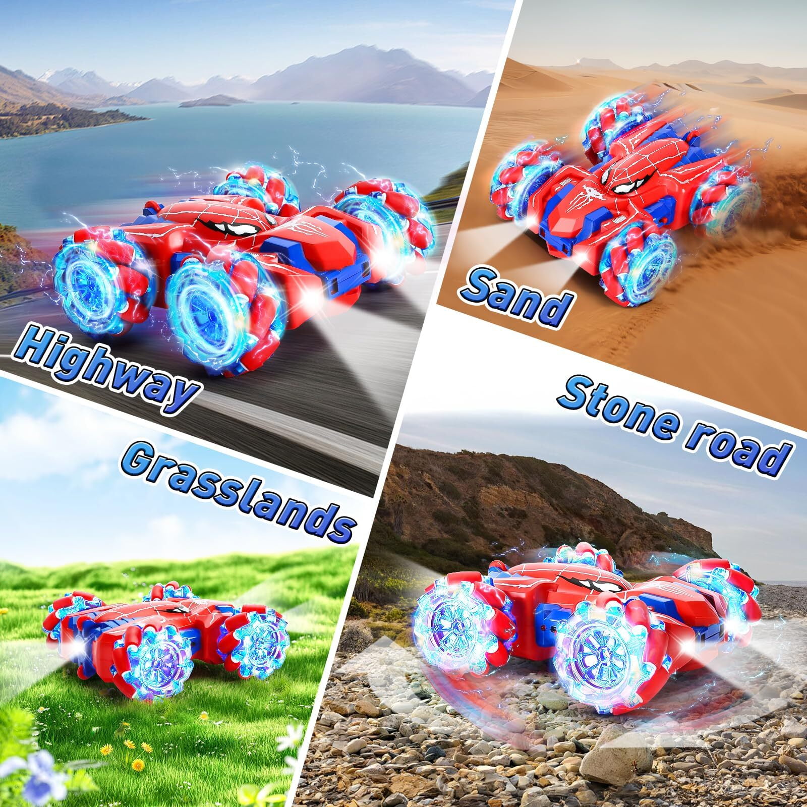 JBeeCtrl Remote Control Car for Boys 3 4 5 6 7 8 Year Old 360° Rotating Double Sided RC Stunt Cars with Cool Headlights,Rechargeable 4WD off Road Drift Toys for Kids Chritmas Birthday Gift