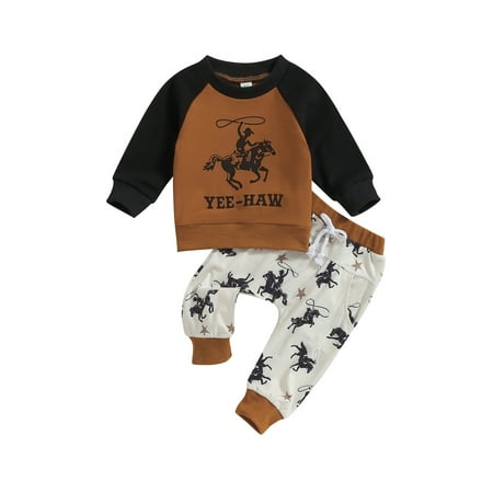 

Baby Boys Pants Set Long Sleeve Horse Letters Sweatshirt Sweatpants
