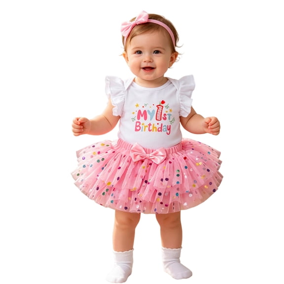 FYDUU Toddler Baby Girl Clothes Infant Baby Girls First Birthday Outfit Sleeveless Romper With Glitter Tutu Skirt Photo Shoot Party Dress 6-9 Months