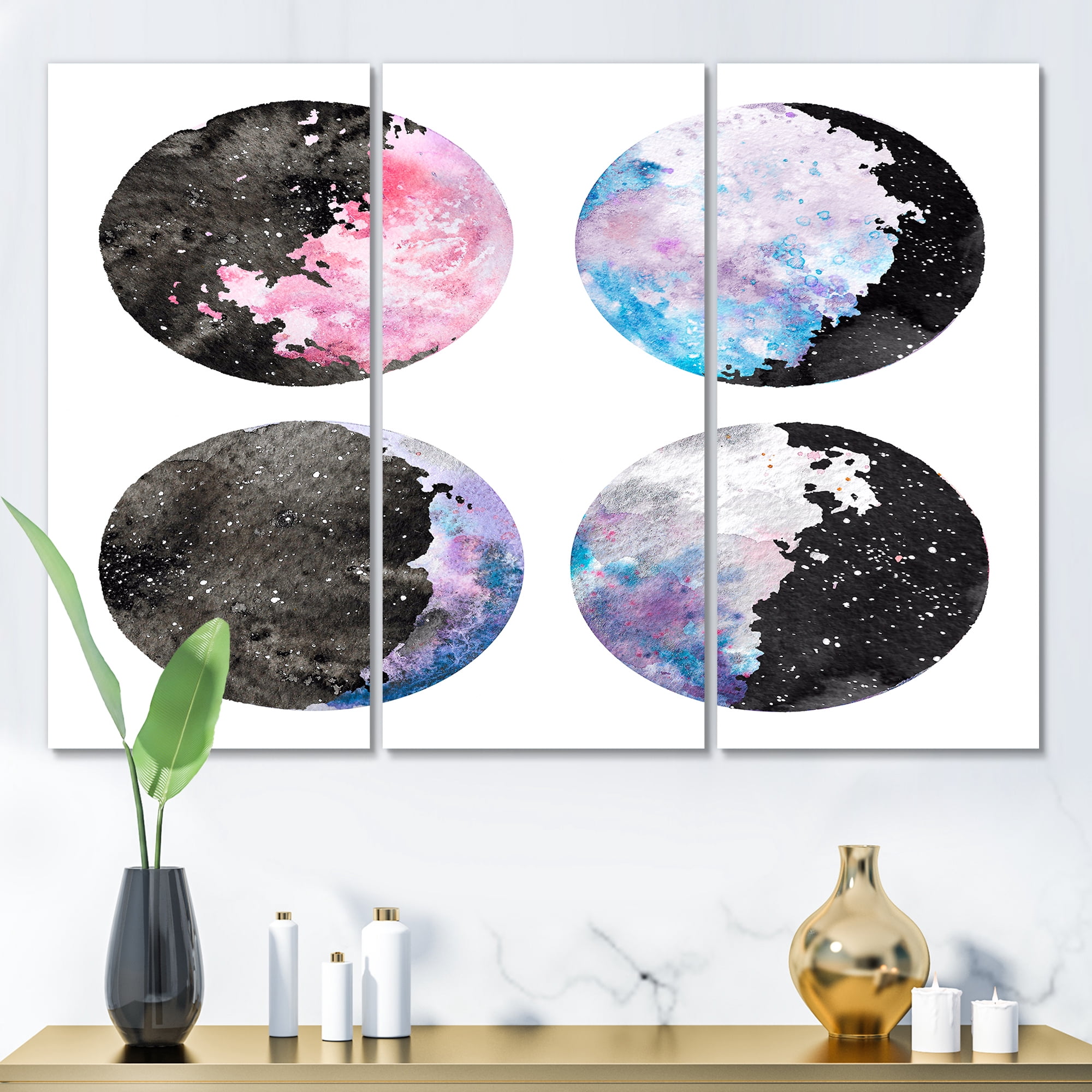 Designart ' Moon Phases With Sky and Stars ' Bohemian & Eclectic Canvas Wall Art Print