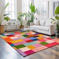thumbnail image 3 of 5'x7' Area Rugs, Colorful Plaid Indoor Outdoor Area Rug for Living Room Bedroom, Geometric Modern Abstract Art Washable Bathroom Rugs Kitchen Floor Carpet Mats Home Decor Aesthetic, 3 of 8
