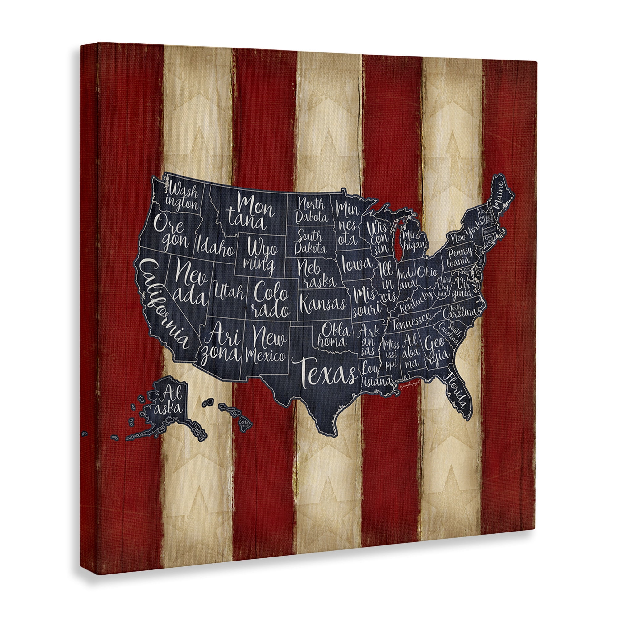 Stupell Industries United States Map on Stripes Art for Kids Painting Gallery Wrapped Canvas Art Print Wall Art, 36 x 36