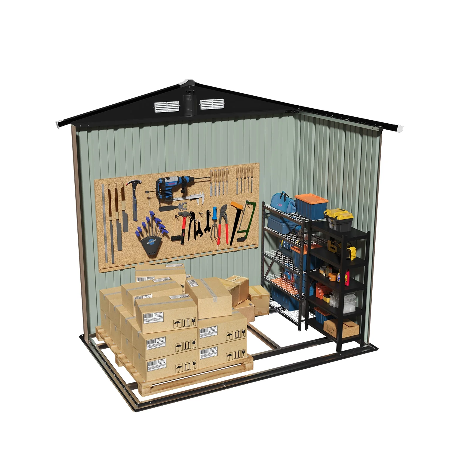 BaPiPro 6x4 ft Outdoor Storage Shed with Built-in Base - Heavy-Duty Metal Workshop Shed with Vents & Lockable Doors for Garden, Bike, and Tool Storage