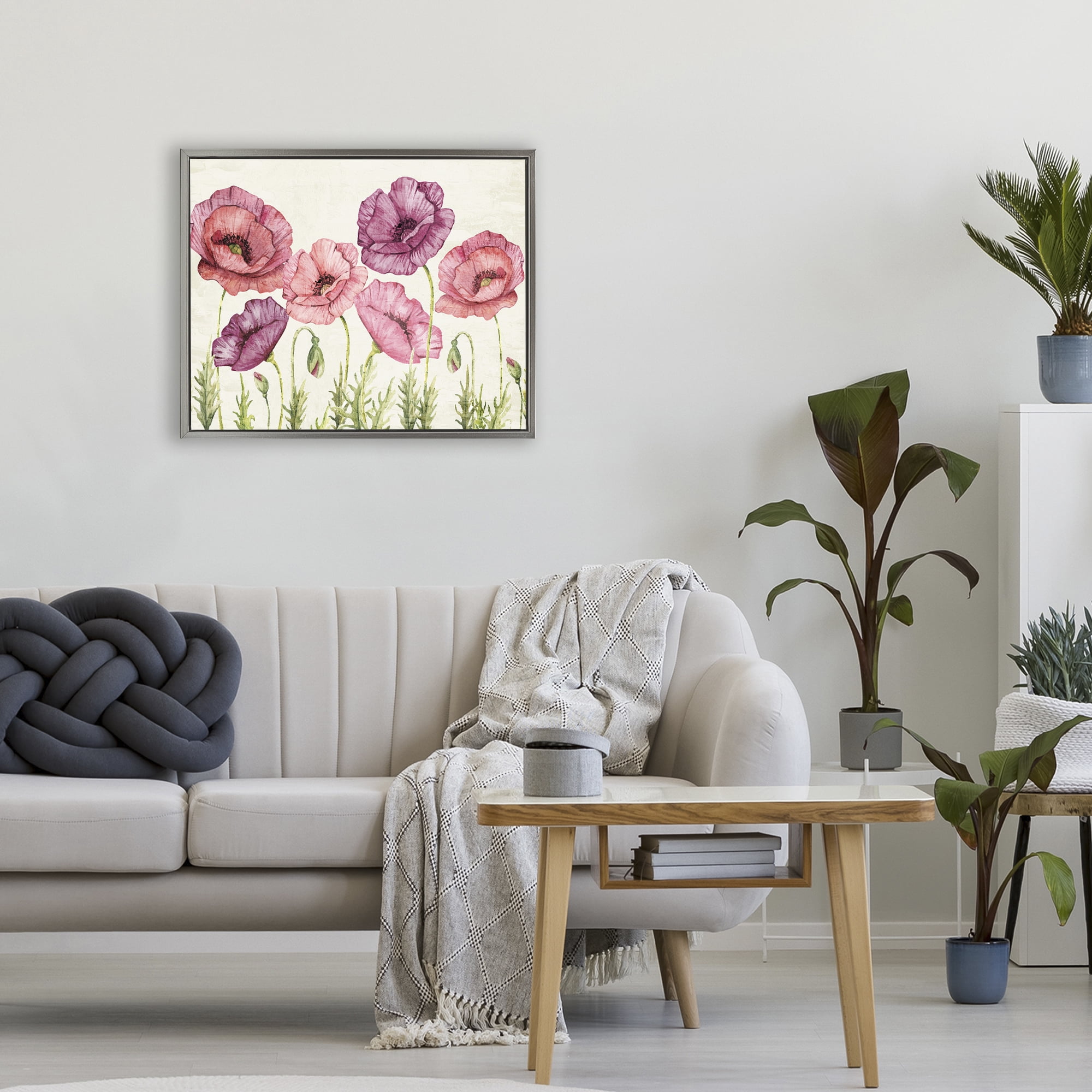 Stupell Industries Poppy Days Vintage Blooms Gray Framed Floater Canvas Wall Art, design by Kim Allen
