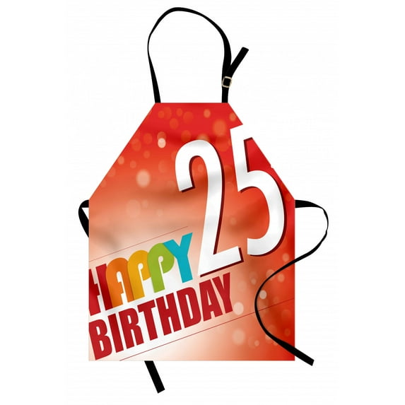 25th Birthday Apron Abstract Modern Background with Colorful Letters Artistic Happy Ceremony, Unisex Kitchen Bib Apron with Adjustable Neck for Cooking Baking Gardening, Multicolor, by Ambesonne