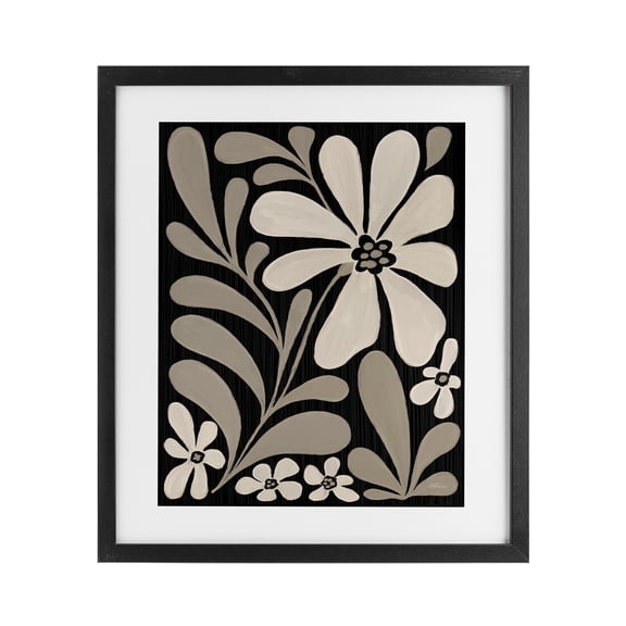 Stupell Industries Cream Modern Floral Black Framed Print Under Glass design by Cat Thurman Designs, 16 x 13
