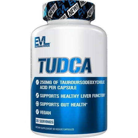 Evlution Nutrition TUDCA - Supports Healthy Liver Function & Gut Health - 250mg Tauroursodeoxycholic Per Serving - Vegan - Dietary Supplement - 30 Servings - 30 Veggie Capsules