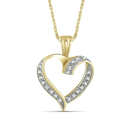 Diamond Open Heart Pendant - White Diamond Accent Gold over Silver Open Heart Pendant
