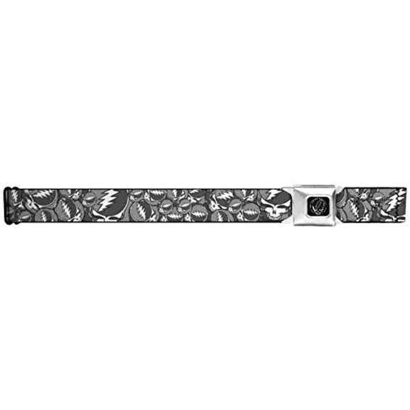 Grateful Dead Seatbelt Belt - Steal Your Face Stacked Gray Webbing