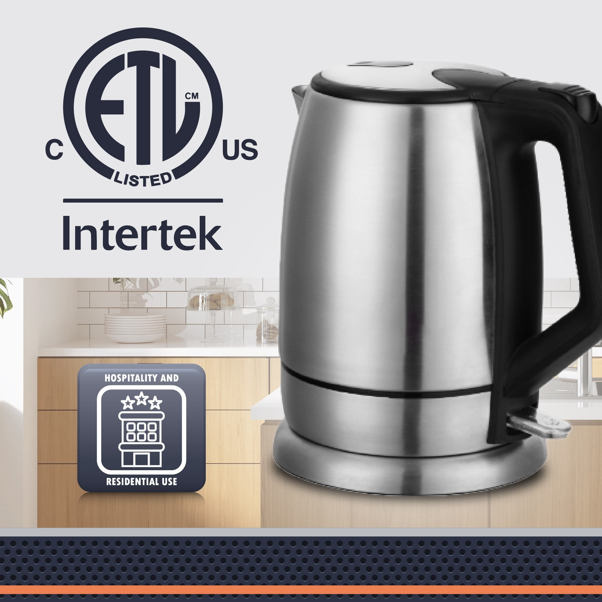 Newhouse 1200W 60-fl. oz. 1.7 L, Stainless Steel Electric Kettle NHEK-001, Electric Tea Pot for Boiling Water, Auto Shut Off Electric Tea Kettle, ETL Certified for Hospitality and Residential Use