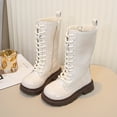 thumbnail image 5 of Xiaoxatg Girls Boots Girls Boots Durable Leather Mid Calf With Side Zipper And Lace Up Design Comfort Wear 6-7 Years White, 5 of 7