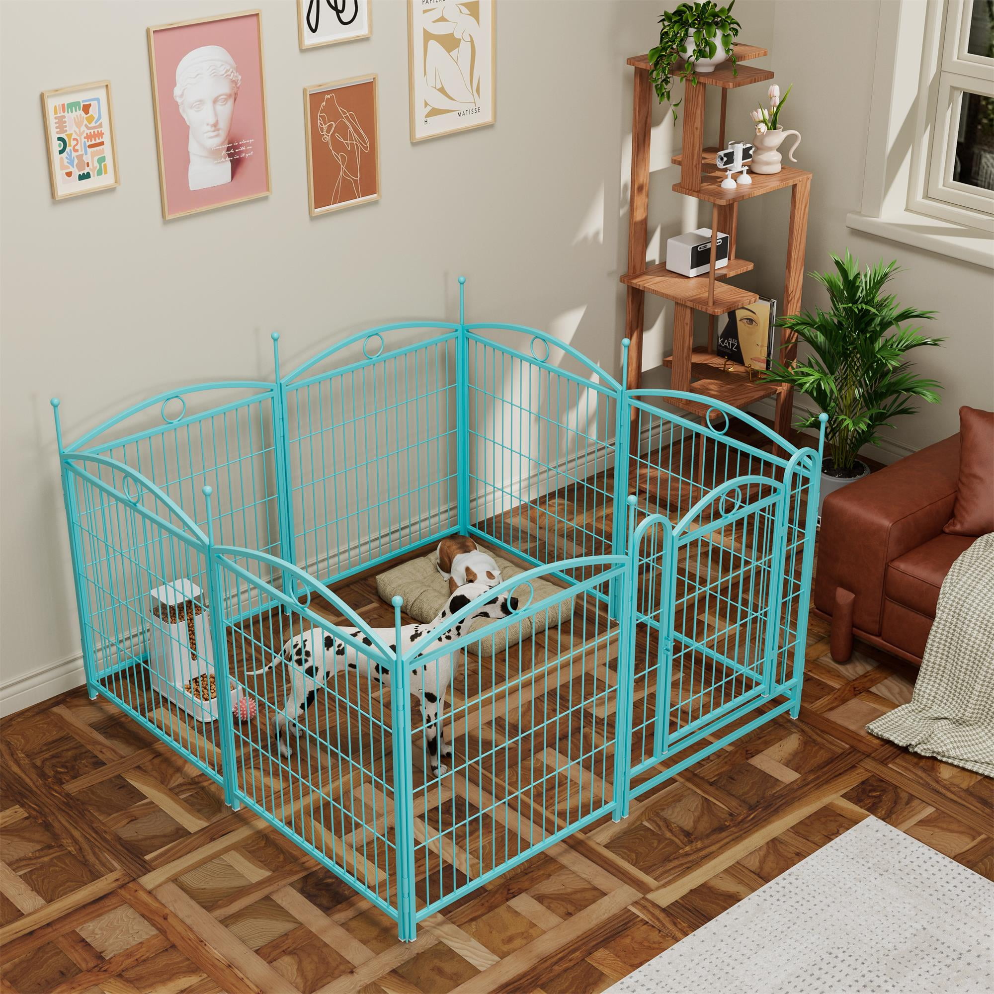 Pefilos Outdoor Dog Playpen with Doors, 32" 8 Panels Indoor Dog Fence Metal Dog Pen Pet Puppy Exercise Pen for RV Camping Garden Yard, Blue