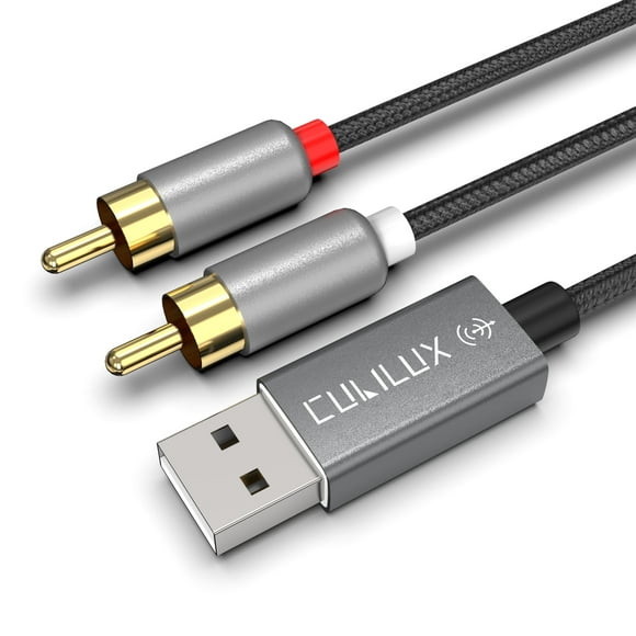 Cubilux USB to RCA Stereo Aux Cable, 384kHz/24-Bit DAC Audio Cord, USB A Male to 2RCA Male Cable for Laptop, PC, Computer, 6 feet